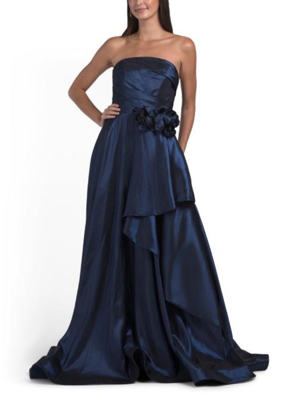 TERANI COUTURE Strapless 3d Floral Gown